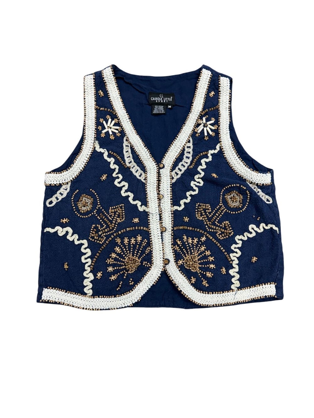 Vintage Carol Little Boho Beaded Navy Embellished Vest Size M
